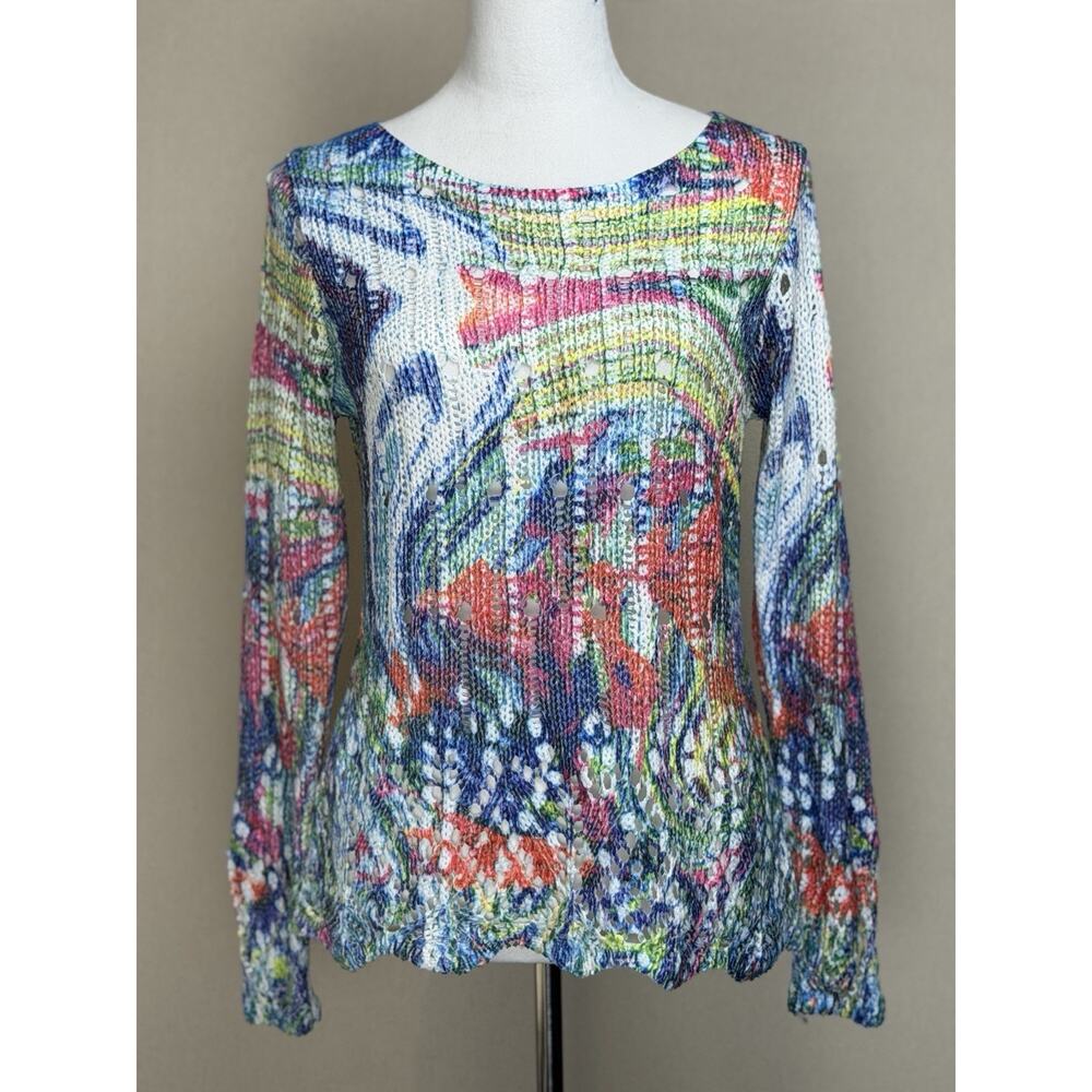 Cartise Women's Crochet‎ Sweater Sz M Colorful Boho Hippie Feminine Y2K